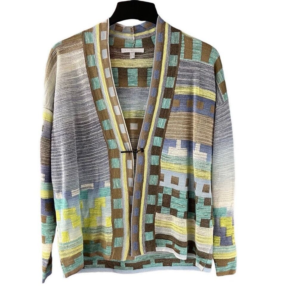 Diktons Barcelona Colorful Art to Wear Linen Blend Cardigan Sweater Medium